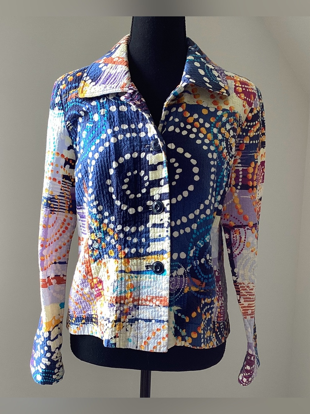 Requirements Abstract‎ Art Jacket Boho Chic Textured Statement Blazer Small